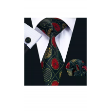 3delige set stropdas pochet manchetknopen zwart rood groen beige Fantasy